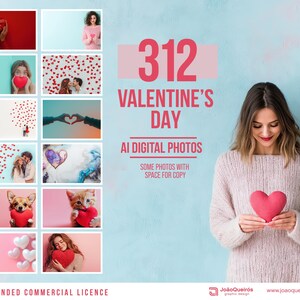 Paquete de fotos romántico de San Valentín con 312 imágenes: mujeres sosteniendo corazones, parejas, corazones artísticos y otros. Tarjeta de San Valentín, regalo, novia
