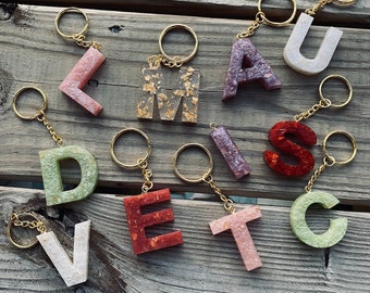 Two- Toned Initial Resin Keychain, Custom Letter Keychain, Personalized Gift, Stocking Stuffer