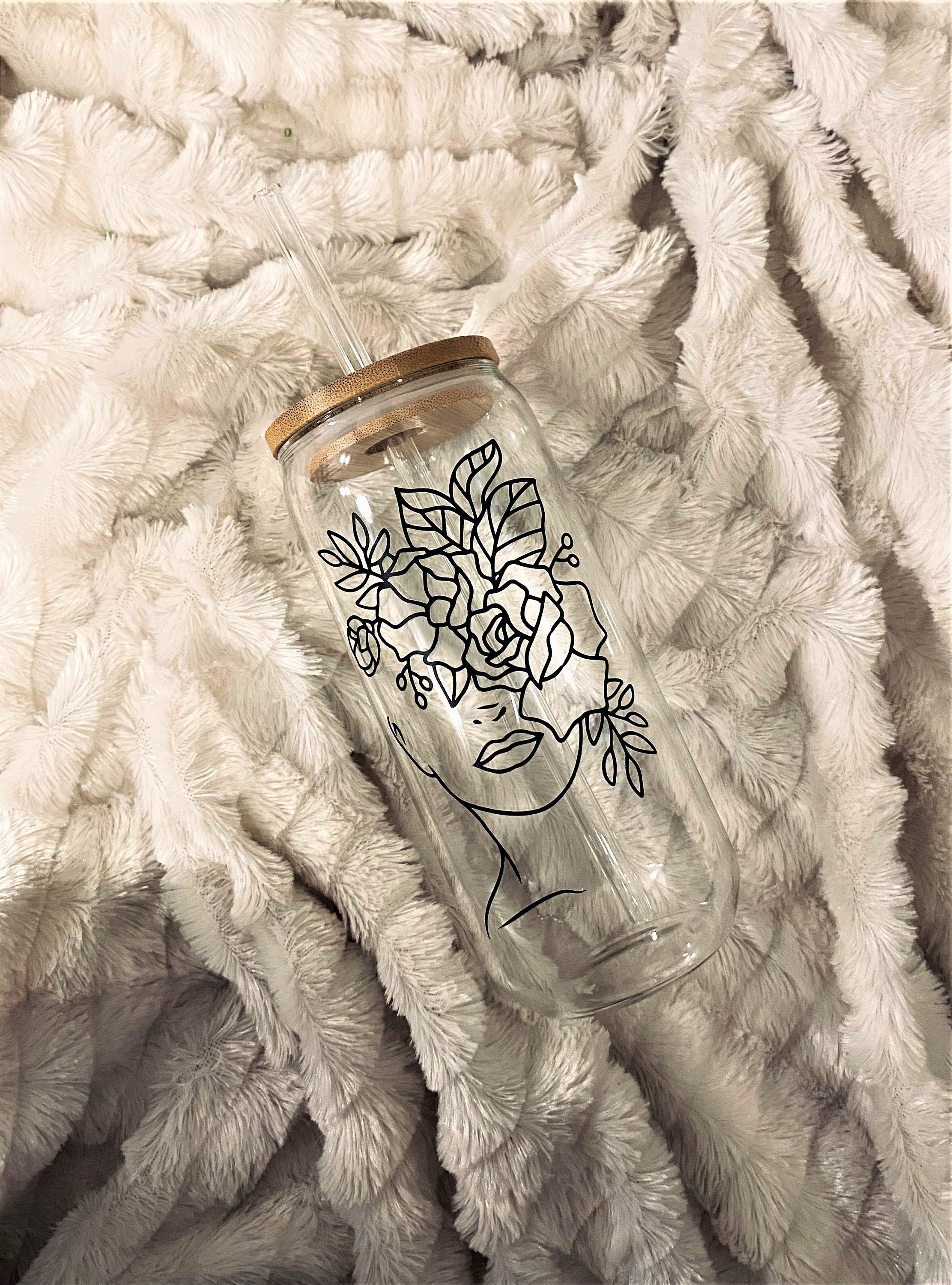 Floral Girl Iced Coffee Cup Beer Can Glass W/ Lid and Straw - Etsy