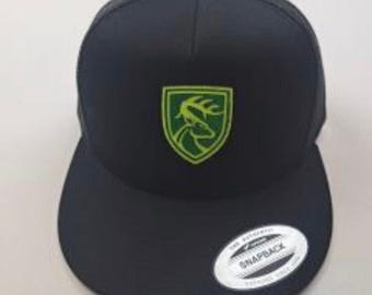 Buck Deer Flat Bill  Embroidered Cap Hat Trucker Mesh Snapback Black with Vibrant Colors