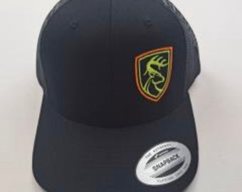 Buck Deer Offset Curved Bill Vibrant Colors Trucker Embroidered Cap Hat Mesh Snapback Black