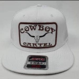 Cowboy Cartel Embroidered Patch Flat Bill Trucker Mesh Cap Hat White Snapback Otto