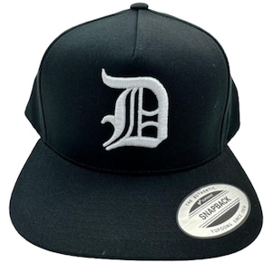 D Old English Puff Embroidered Flat Bill Snapback Cap Hat Black