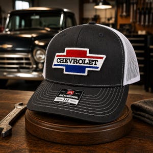 Richardson 112 Chevy Patch Trucker Hat | Gray Mesh Snapback | Embroidered Chevrolet Cap