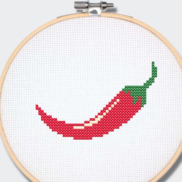 Hot Pepper Mini Cross Stitch Pattern. Simple embroidery pattern file for beginners.