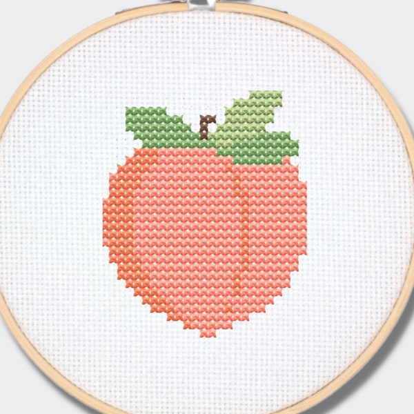 Peach Fruits Berries Veggies Mini Cross Stitch Pattern. Simple embroidery pattern file for beginners.