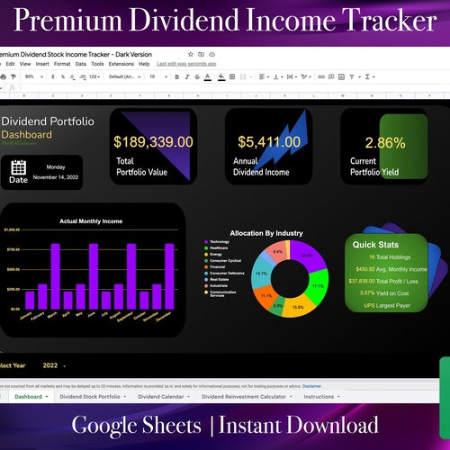 Premium Dividend Tracker Template Stock Portfolio Spreadsheet Etsy