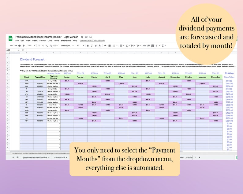 Premium Dividend Tracker Template Stock Portfolio Spreadsheet Etsy