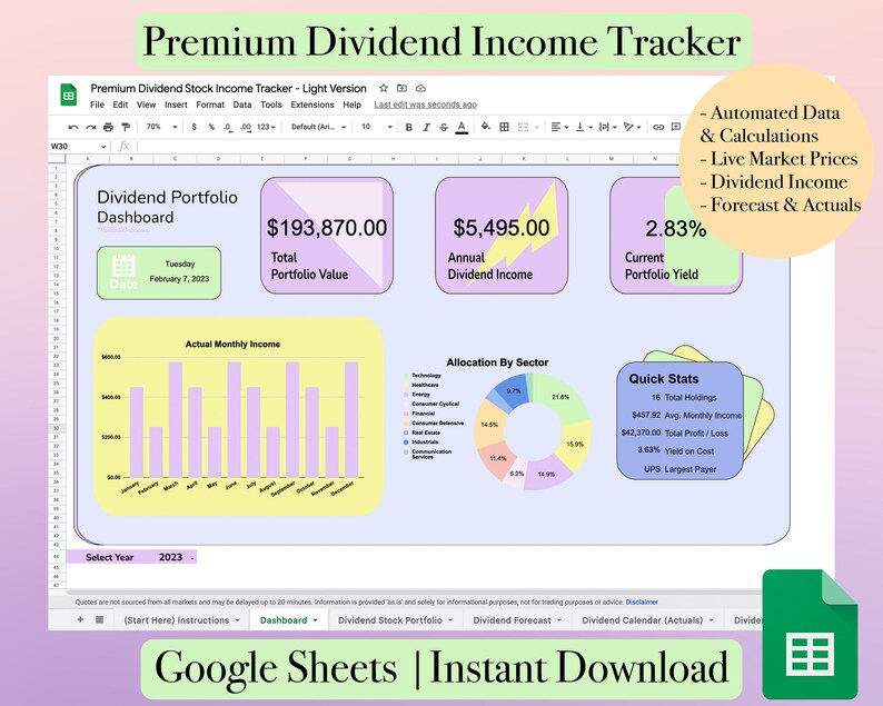 Premium Dividend Tracker Template Stock Portfolio Spreadsheet Etsy
