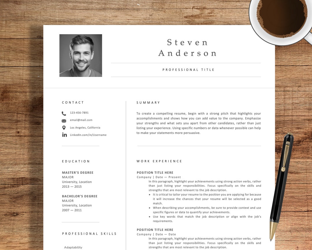 Professional Resume Template With Photo Resume Template for - Etsy