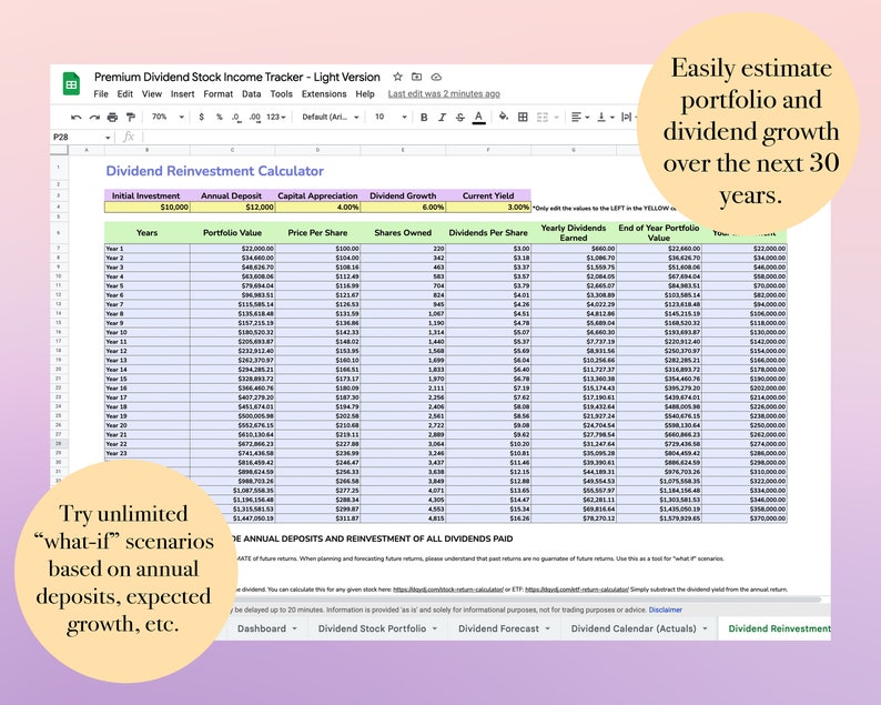 Premium Dividend Tracker Template Stock Portfolio Spreadsheet Etsy