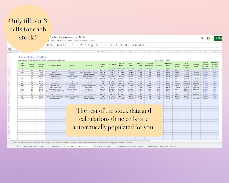 Premium Dividend Tracker Template Stock Portfolio Spreadsheet Etsy
