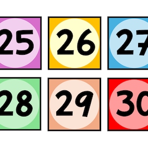 Printable Number Labels, Bright Classroom Calendar Numbers, Number ...