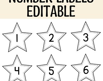 Etichette con numeri a forma di stelle, numeri per la classe, etichette con numeri a forma di stelle stampabili, schede numeriche, etichette per contenitori di libri, etichette con numeri a forma di stelle in bianco e nero, tag