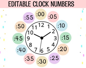 Clock Numbers, Printable Wall Clock Number Display, Pastel Timecards, Wall Display Decor, Time Posters, Clock Number Labels, Time Display