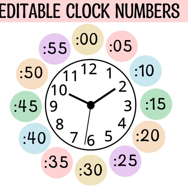 Clock Numbers, Printable Wall Clock Number Display, Pastel Timecards, Wall Display Decor, Time Posters, Clock Number Labels, Time Display