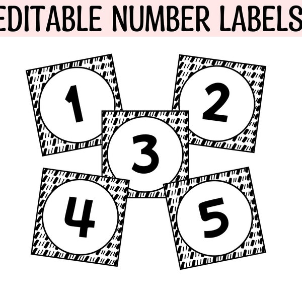Printable Black and White Number Labels, Calendar Number Labels, Lockers Numbers, Station Numbers, Number Tents, Abstract Numbers, Labels