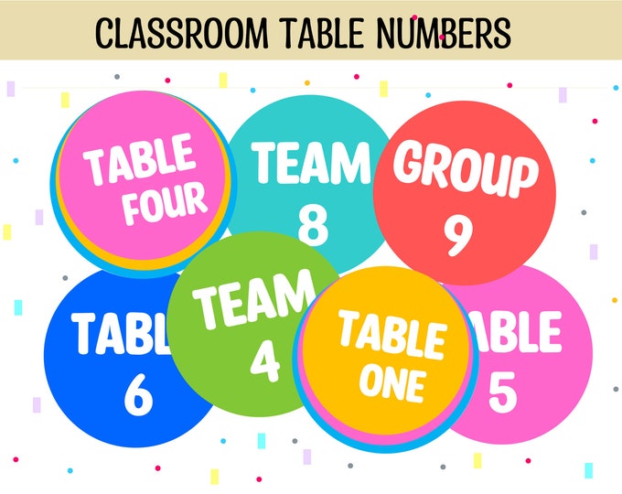Classroom Table Numbers, Student Group Numbers, Class Team Labels ...