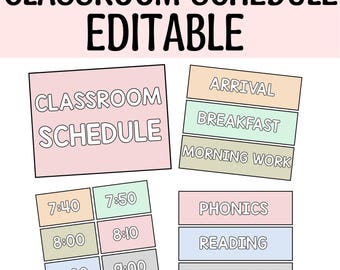 Schede orarie per le classi stampabili con colori moderni e calmi, etichette orarie modificabili, schede orarie per le classi per il ritorno a scuola, etichette elementari