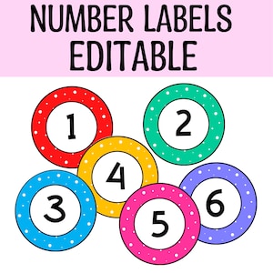 Afdrukbare kleurrijke ronde nummerlabels, nummerlabels, nummerposters, kleurrijke nummerkaarten, stippennummerlabels voor kinderen, naamplaatjes