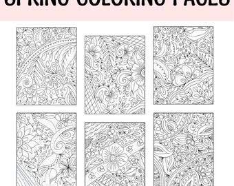 Printable Spring Coloring Pages, Floral Coloring Worksheets, Flowers Coloring Book, Spring Coloring Activity, Floral Coloring Pages for Kids