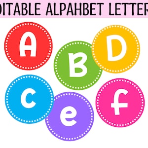 Letras redondas imprimíveis do alfabeto, cartazes brilhantes de letras do alfabeto, cartões circulares do alfabeto, cartazes elementares modernos do alfabeto, alfabetos