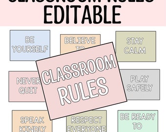 Printable Calm Colors Classroom Rules Labels, Editable Classroom Rules Cards, Back to School Classroom Decor Labels, Classroom Labels