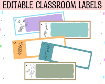 Printable Classroom Labels, Student Name Cards, Bright Name Labels, Botanical Labels, Tray and Trolley Labels, Classroom Supplies Labels
