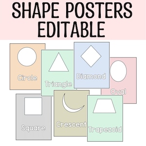 Printable Modern Calm Colors Shape Posters, Shape Posters Wall Display, Elementary Posters, Classroom Posters for kids, Basic Shape Posters