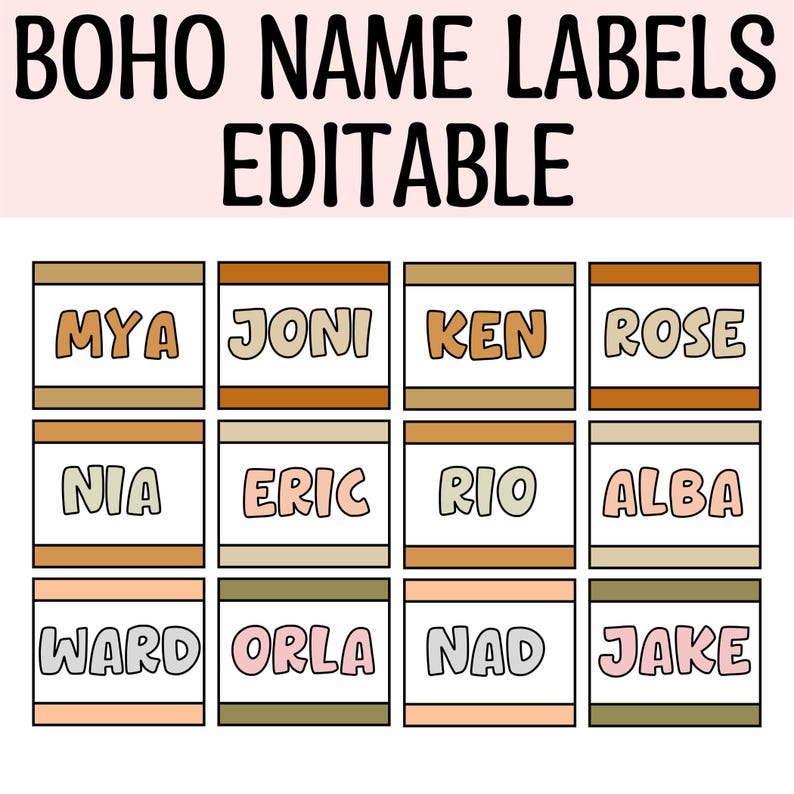 Mya Labels Boho Classroom Name Labels, Editable Student Desk Signs (PPTX File ...