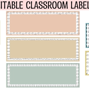 Name Labels Editable Student Name Tags, CubbyLabels Name Labels, Teacher Supplies Boho Style Name Tents, School Name Card
