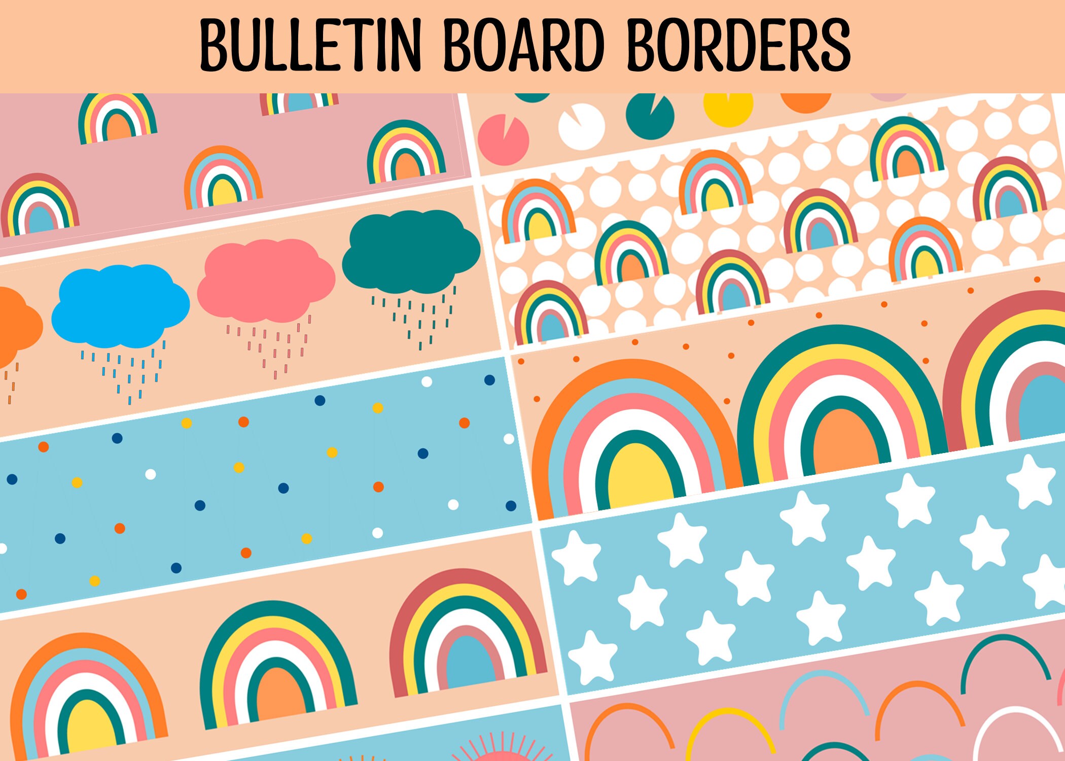 Rainbow Bulletin Board Borders Bright Classroom Borders Boho Etsy