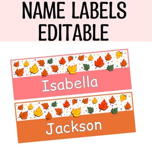 Etiquetas con nombres de otoño para imprimir, etiquetas para aulas de otoño, carteles con nombres de otoño, etiquetas editables para cubículos de otoño, carteles de otoño, etiquetas para carritos y tinas