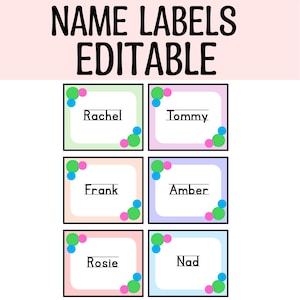 Pastel Polka Dots Nametags, Editable Name Plates, Book Bin Labels, Editable Cubby Labels, Name Labels, Name Posters, Name Cards, Nametags