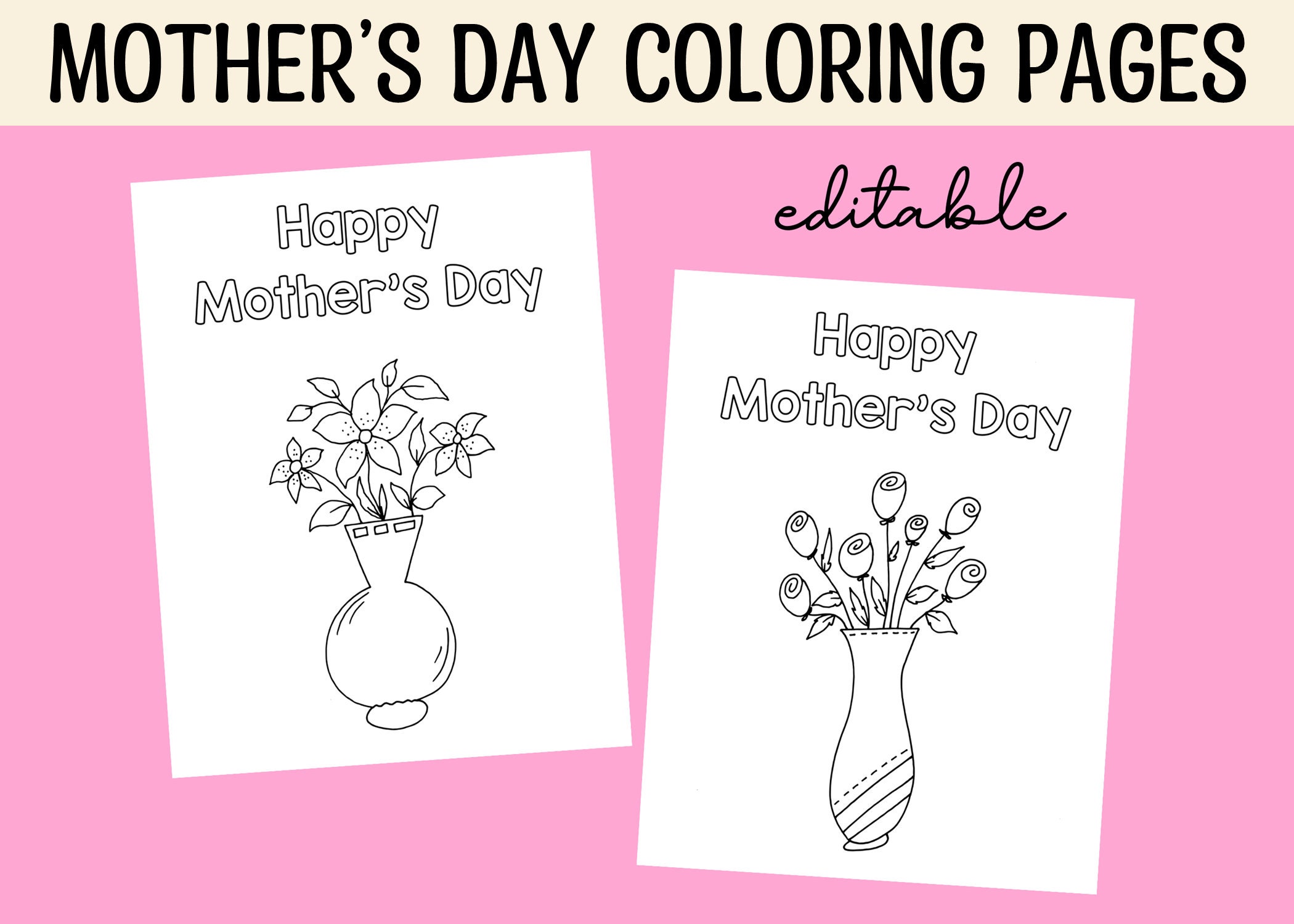 Printable Mother's Day Coloring Pages, Mother's Day Coloring Worksheets for Kids, Coloring Page, Coloring Page Gift, Vase Coloring Pages