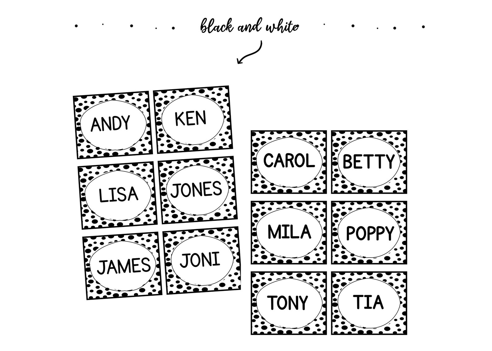 Printable Black and White Name Tags, Name Signs, Back to School Labels ...