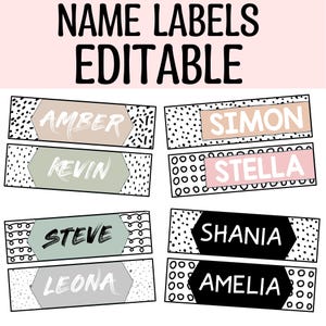 Printable Classroom Labels, Boho Neutral Student Name Plates, Desk Name Labels, Editable Back to School Name Posters, Name Templates