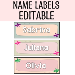 Printable Student Name Labels, Boho Name Tags, Cubby Name Plates, Classroom Labels, Flowers Name Tags, Editable Cute Kids&#39; Name Labels