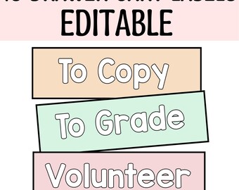 May include: Ten editable drawer cart labels with a peach, mint green, and pink colour scheme. The labels read "To Copy", "To Grade", and "Volunteer".