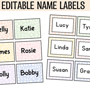 Back to School Student Name Labels, Spotty Pastel Cubby Labels, Book Bins Labels, Tote Tray Labels. Editable Kids&#39; Name Plates, Name Signs