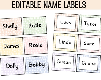 Back to School Student Name Labels, Spotty Pastel Cubby Labels, Book Bins Labels, Tote Tray Labels. Editable Kids&#39; Name Plates, Name Signs