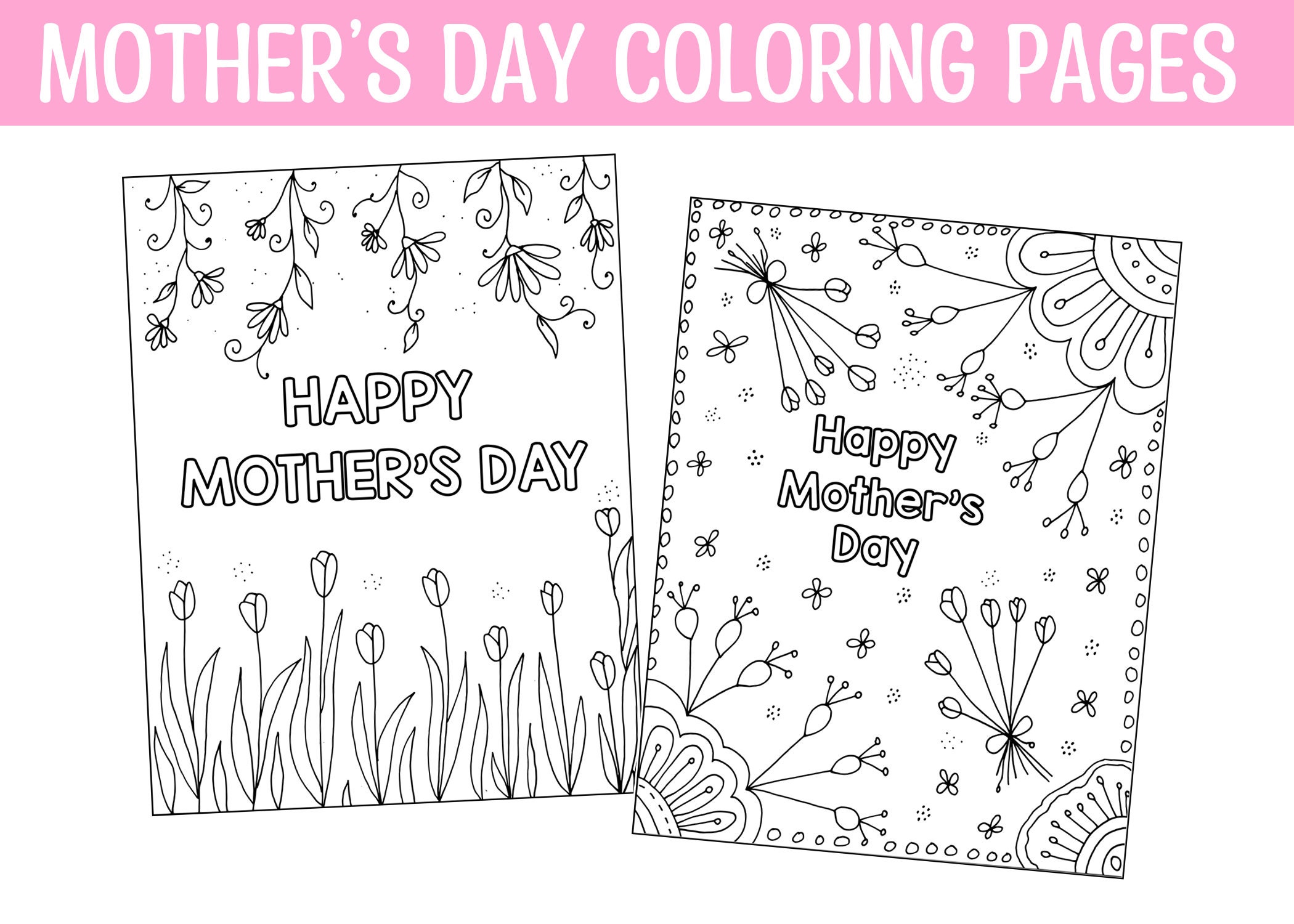 Pagine da colorare stampabili per la festa della mamma, fogli di lavoro da colorare per la festa della mamma per bambini, pagine da colorare a tema tulipano per bambini, fogli di lavoro da colorare