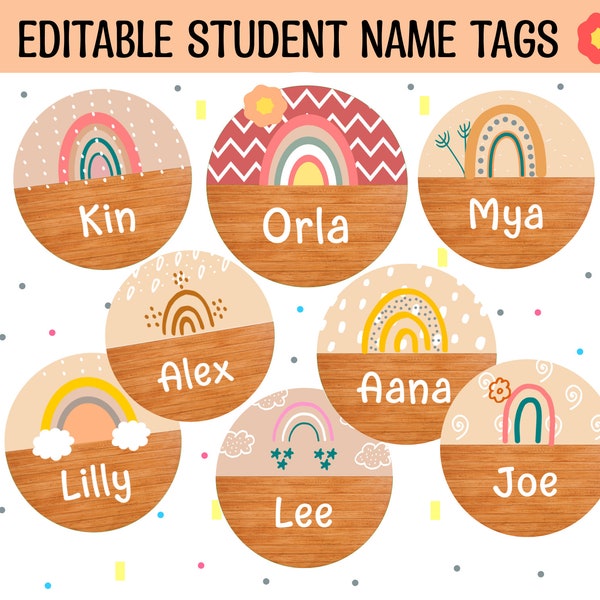 Circular classroom labels,student name tags,editable name tags, Rainbow student labels,back to school labels, round labels,cubbies labels