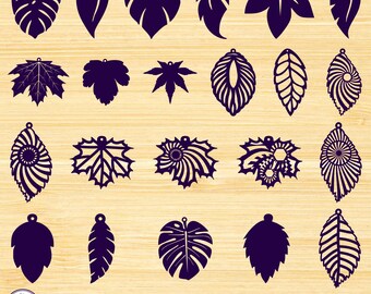 Leaf Earrings SVG Bundle, Botanical Leaf Pendant Cut Files  Nature Jewelry Laser Cut Files, Cricut Silhouette Jewelry Digital Download
