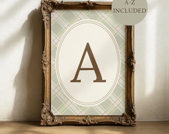 Jongens kinderkamer brief kunst, vintage salie groene kinderkamer kunst aan de muur, jongen aangepaste vintage eerste afdruk, neutrale kinderkamer naam afdrukken monogram jongen teken