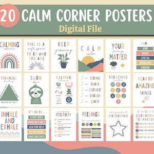 20 Calming Corner Posters School Counselor Office Decor Therapy Boho Classroom Decor Elementary Signs Social Worker School Psychologist Art