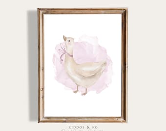 Pink Silly Goose Nursery Print, Farm Animal Nursery Decor, Cute Goose Printable, Cottagecore Farm Silly Goose Vintage, Animal Art Baby Room