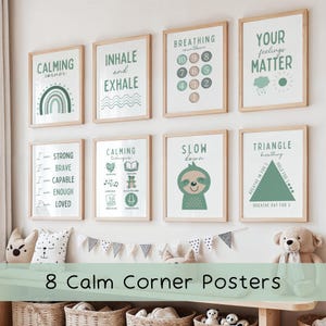 8 Calm Down Corner Posters Sign Kit Printables, Boho Classroom Playroom Decor, Elementary Decor Preschool Calming Classroom Posters Bundle