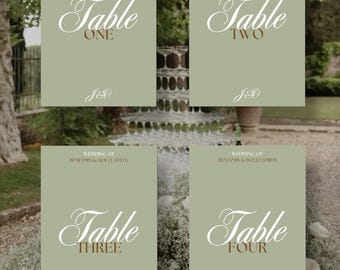 Elegant Sage Green Wedding Table Numbers Template | Minimal “Old Money” Style Editable Canva Sign | Modern Seating Chart Decor