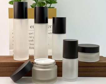 Récipient pour cosmétiques en verre dépoli blanc, flacon de recharge de soin de la peau vide pour lotion tonique, pot de sérum en spray et de crème pour les yeux, emballage portable